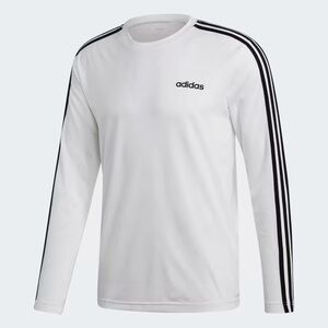 M Adidas Men's White Black Long Sleeve Tee Athletic Athleisure 100% Cotton